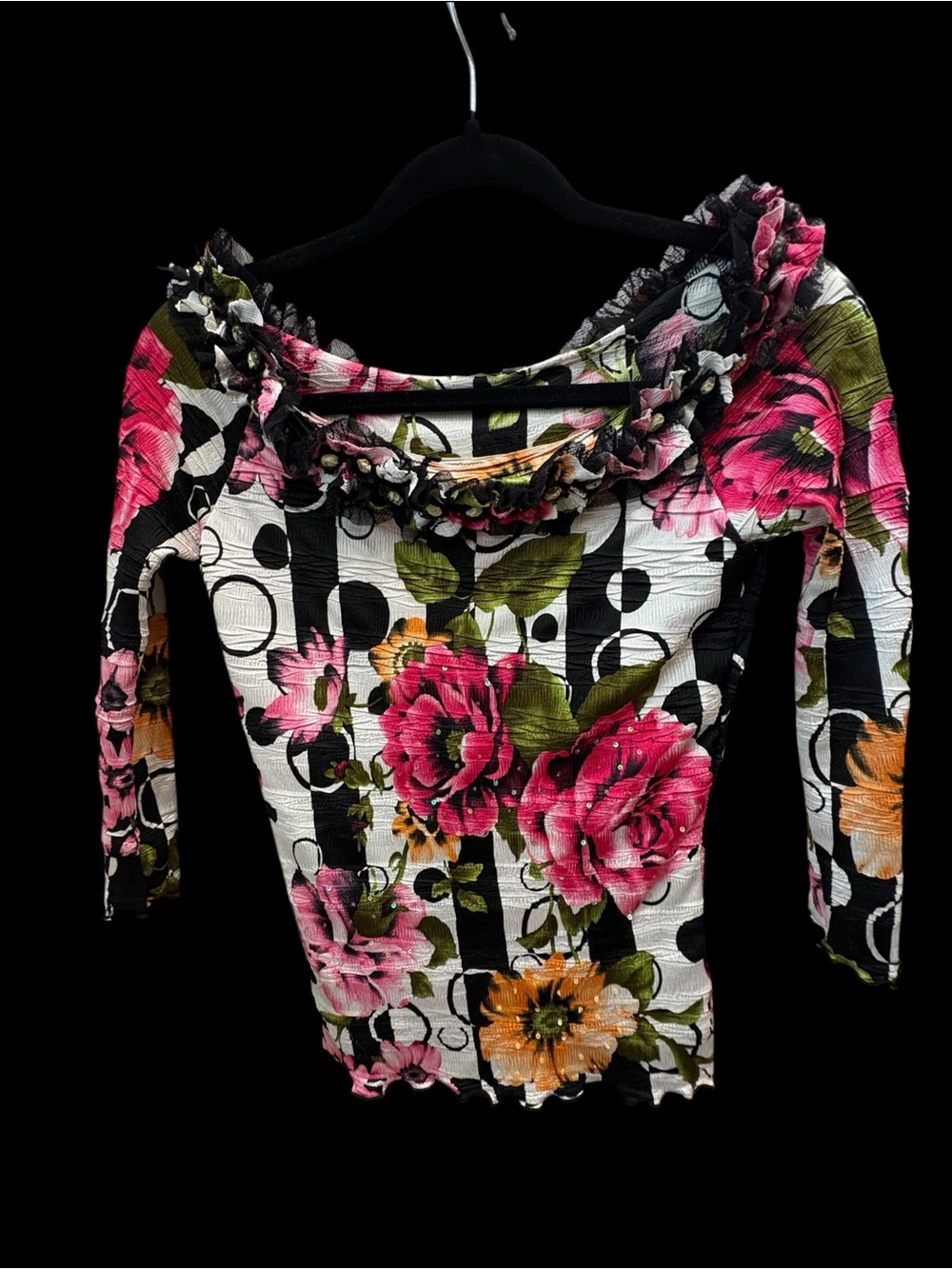 Alberto Makali Floral Polka Dot Ruffle Crinkle Blouse Pink Small S